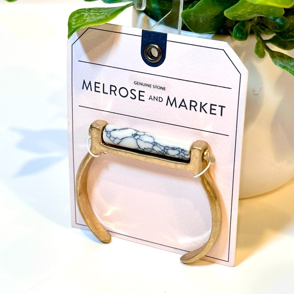 MELROSE & MARKET Brushed Gold & Marble Stone Contemporary Cuff Bracelet | NWT